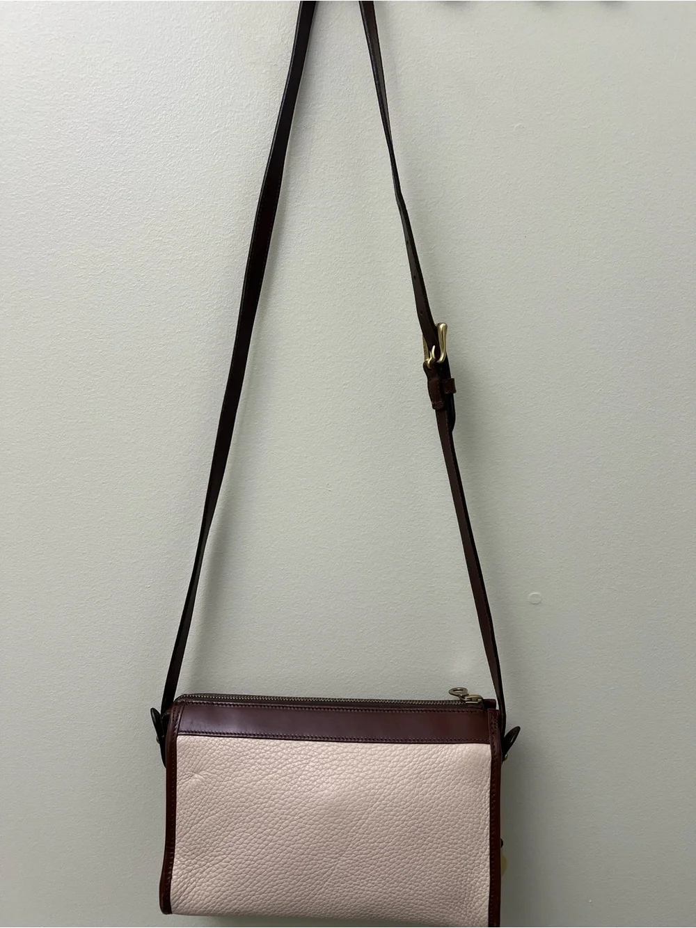 Vintage Dooney & Bourke Cream and Brown Leather Crossbody Bag